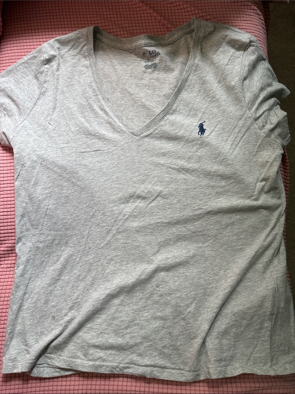 Polo by Ralph Lauren Women's Heather Gray V‑Neck Tee with Navy Pony